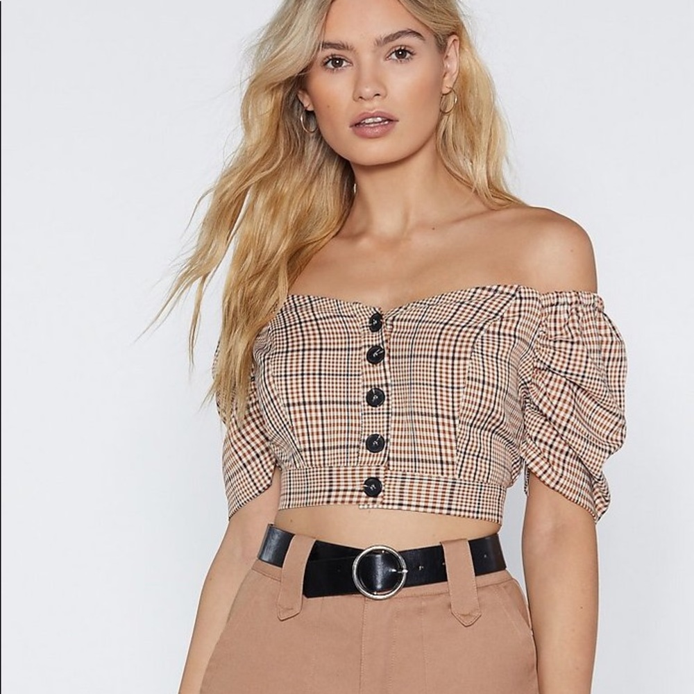Nasty Gal Checked Cropped Blouse